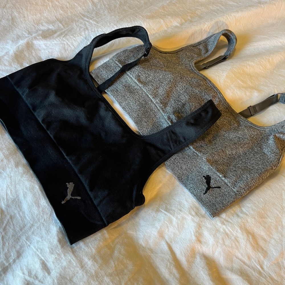 Lot of 2 Two Puma Sports Bras ~ Size Large ~ Never Worn Gray Black Grey